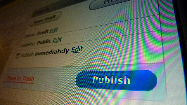 Image of a publish button on a screen